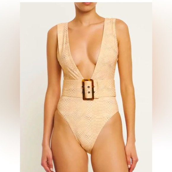 Croc Belted Plunge One-Piece Swimsuit - Picture 1 of 3